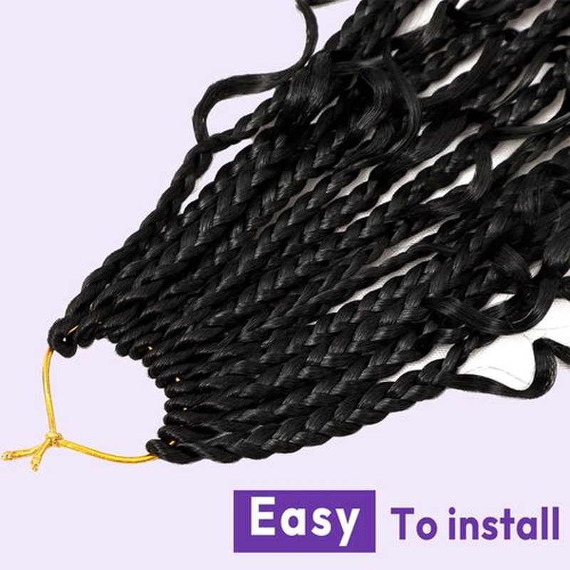 Goddess Box Braids Crochet Hair Pre-looped Boho Crochet Braids For Women With Curly Ends 14inch 7 Packs Synthetic Bohemian Box Braids Hair Extensions (1B)