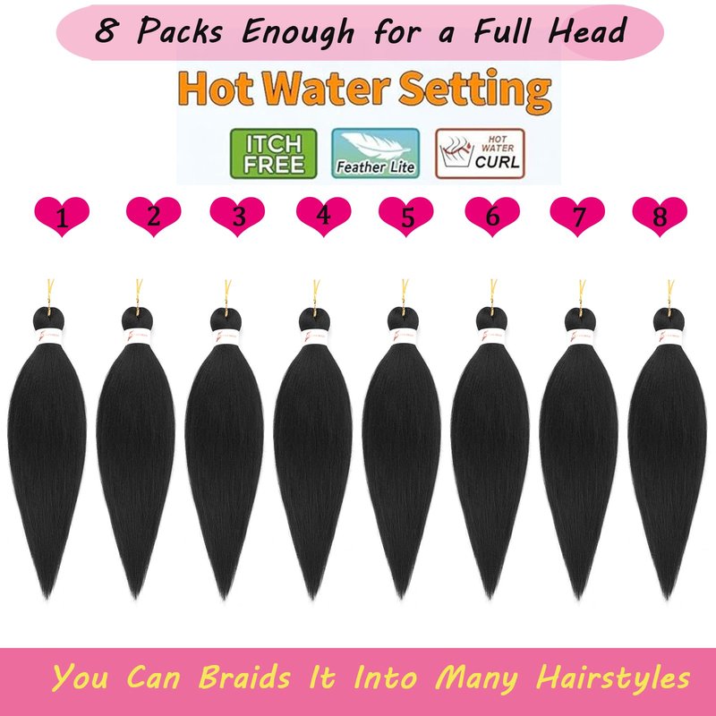 Zoewan Pre-Stretched Braiding Hair - 18 Inch 8 Packs, Soft & Itch-Free Synthetic Hair for Braiding, Yaki Texture, Heat Resistant for Hot Water Styling, Easy to Install (18", Color 1B)