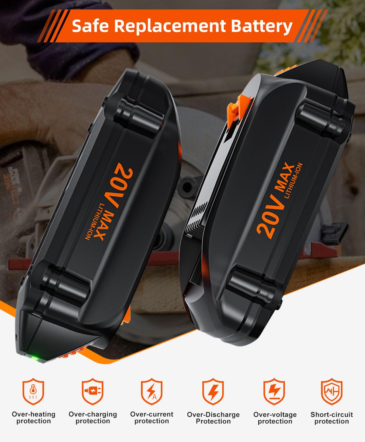 Upgraded 4.0Ah WA3525 20V Battery Replacement for WORX Battery 20V Power Share Max 20V Lithium-ion Battery Compatible with WORX 20V Battery WA3575 WA3520 WG151s WG891 Leaf Blower Tools Batteries
