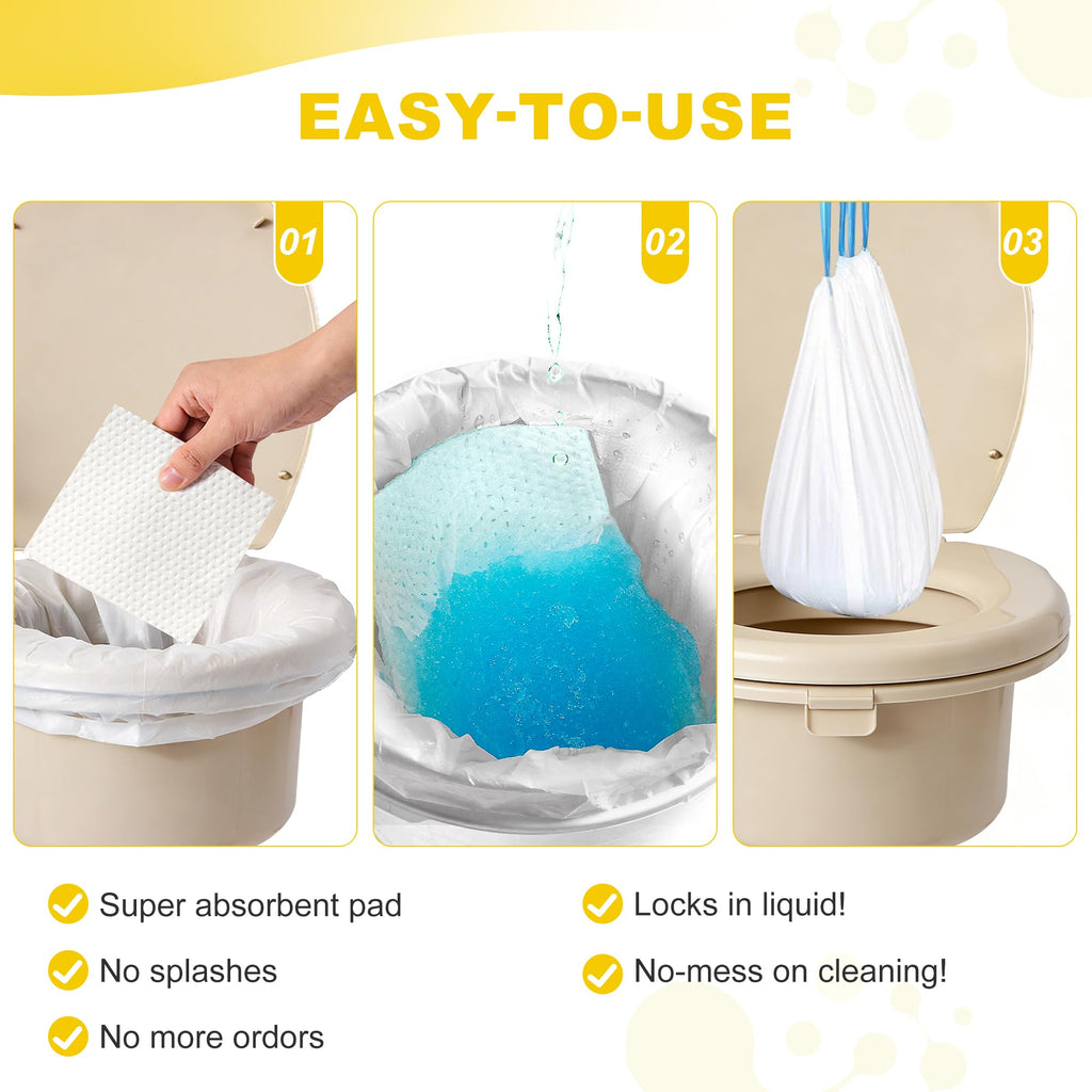 50 Pcs Super Absorbent Commode Pads | Locks Odor & Prevents Splash | Disposable Bedside Commode Liners Pads with Absorbent Gel for Adult Portable Toilet Chair Seat Bucket and Bedpan Home Medical Care