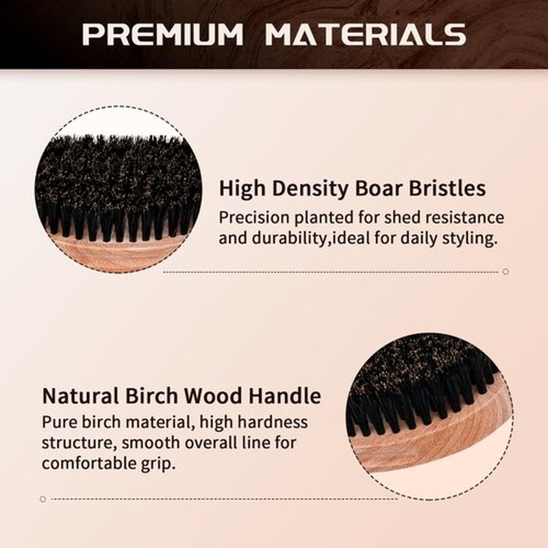 360 Curved Wave Brush For Men & Beard - Soft Hard Palm Wave Hair Brushes Wave Styler Great for Wolfing - Made with Beech Mix Nature Boar Bristle Brush for Barbers & Daily Use Black Hair (Coffee)