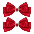 Red Satin Hair Bow Clips, Christmas Valentine School Hairpins with Heart Rhinestones,Handmade Bowknot Hair Accessories for Kids Girls New Year Decor