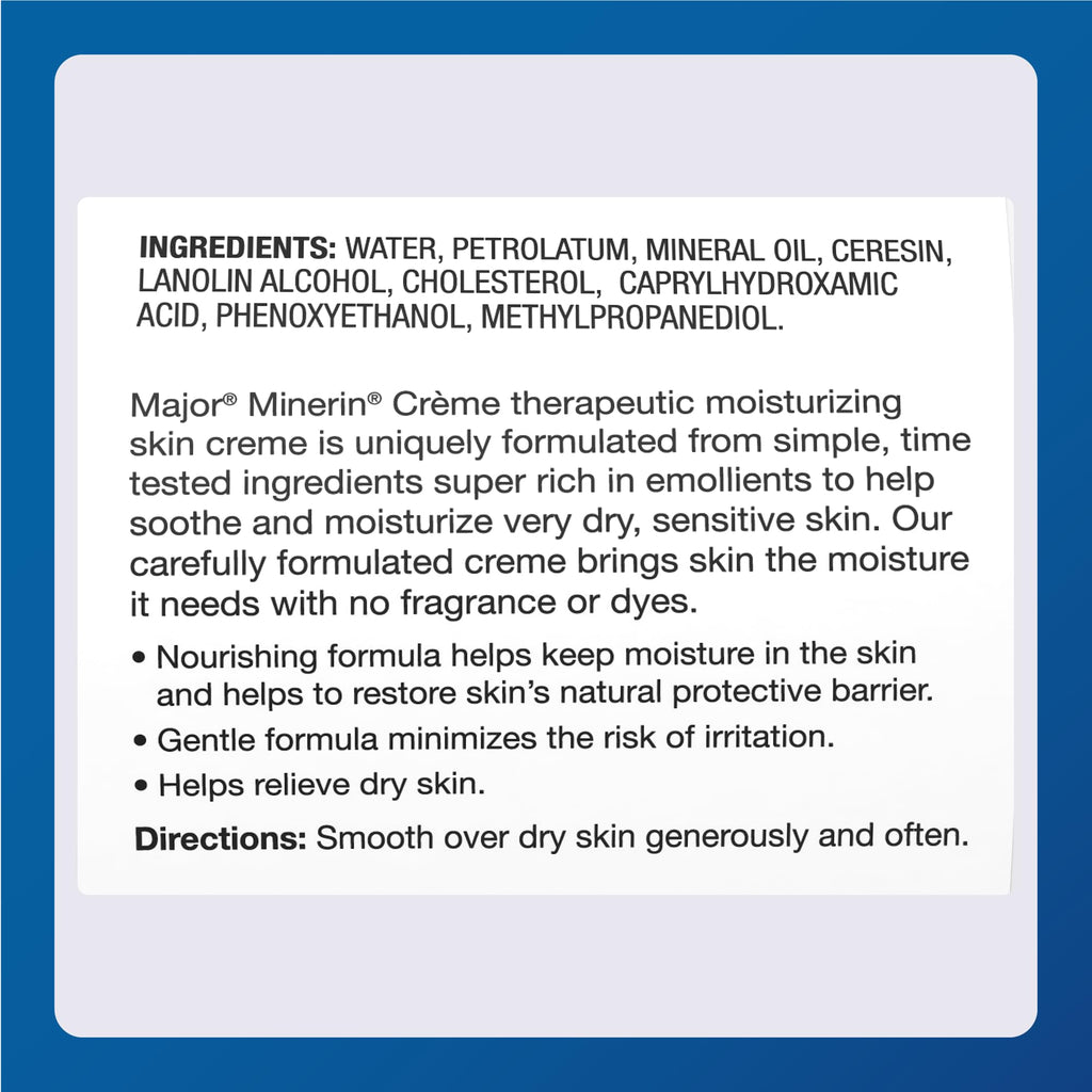 MAJOR Therapeutic Moisturizing Minerin Créme - Body Cream Moisturizer for Dry Skin - Fragrance-Free - 16 Oz. (2 Pack)