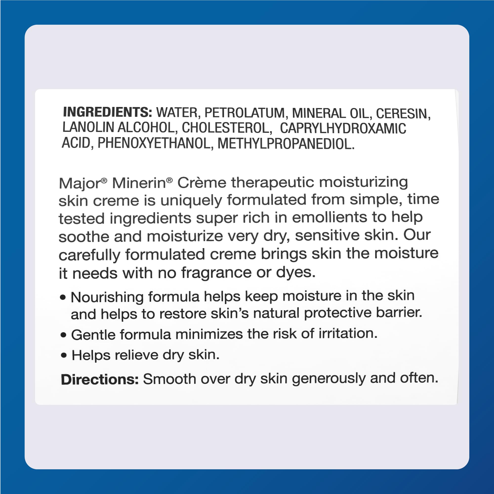 MAJOR Therapeutic Moisturizing Minerin Créme - Body Cream Moisturizer for Dry Skin - Fragrance-Free - 16 Oz. (2 Pack)