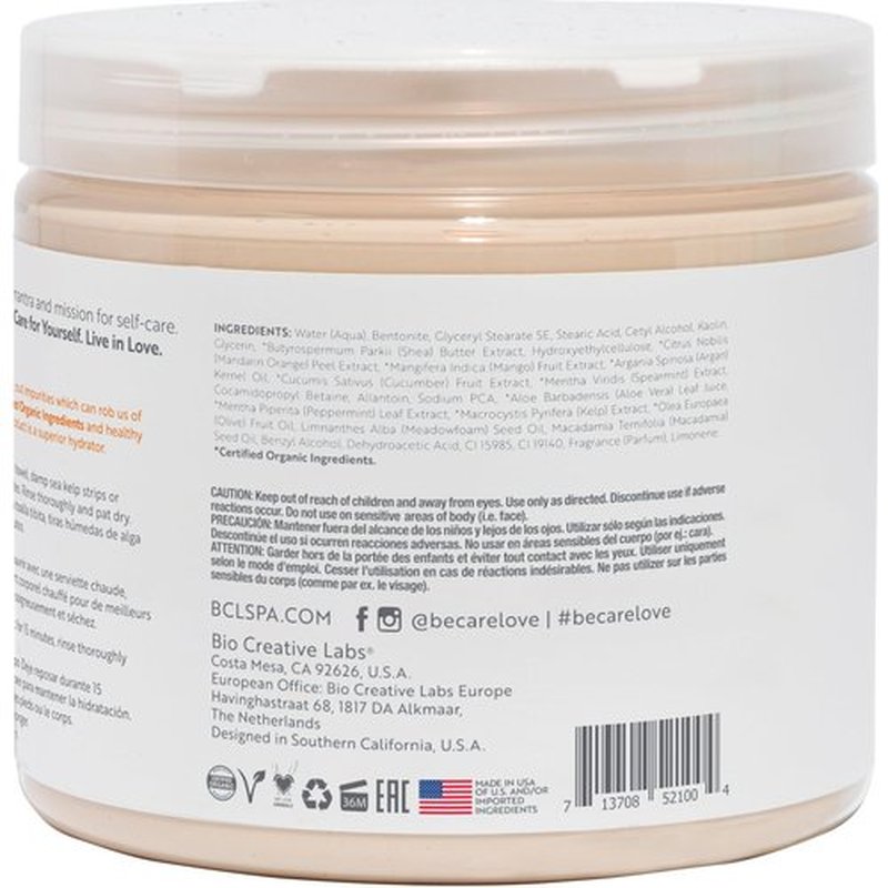 BCL SPA Organic Mandarin and Mango moisture mask for hands, foot mask, and body mask skin care spa treatment, home or professional use with argan oil, olive oil, aloe vera, cucumber, and kelp 16 fl oz