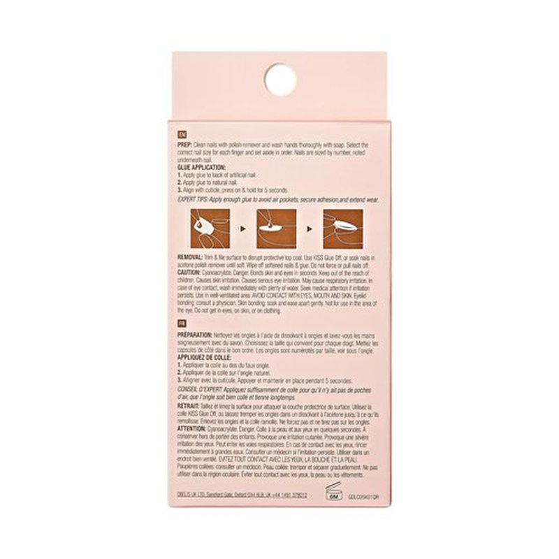 Goldfinger Trendy False Nails Kit, Long Squoval Design Nail, Playful Simple Artistic Sheer Nude Print, Ready to Wear Gel & Manicure Stick Included, Long-Lasting Convenient & Easy to Apply