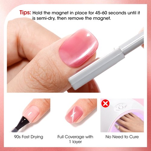 GELLEN Quick Dry Cat Eye Nail Polish Kit, Valentine's Gift for Yourself, Red Magnetic Fingernail Polish Series, Fast Drying Glitter Nail Lacquer Non Gel with Magnet Tool, DIY Salon Home