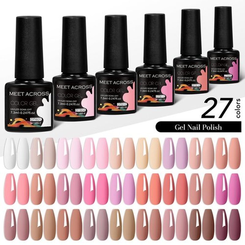 MEET ACROSS 27PCS Gel Nail Polish Set,27 Colors Gel Nail Kit Art Design Soak Off UV LED,Nail Art Design Gifts for Women