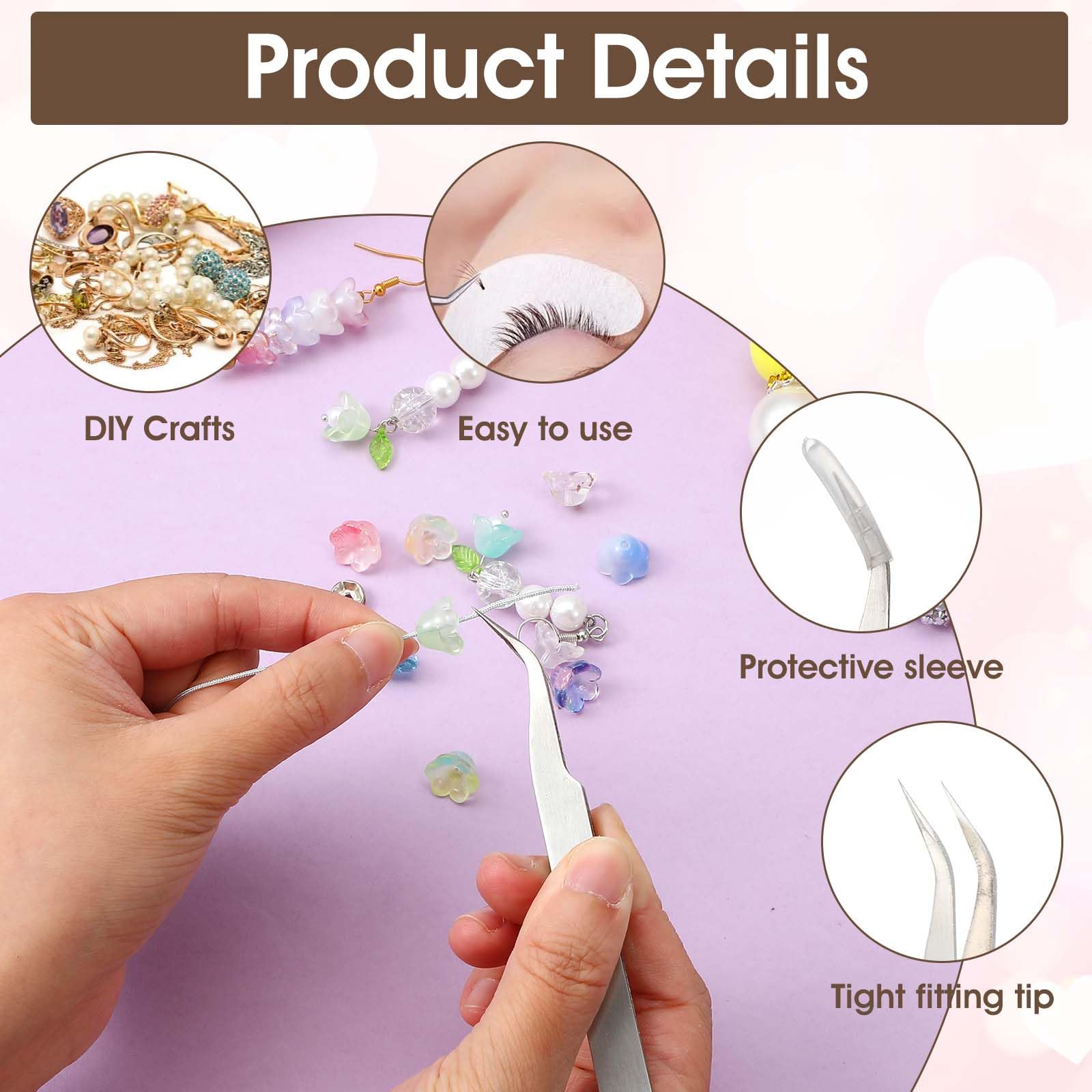 10 PCS Stainless Steel Eyelash Tweezer, Curved Pointed Craft Tweezers for Crafting with Protective Cover Precision Tweezers Set Multipurpose Nail Sticker Tweezer for Eyelash Extensions Blackhead