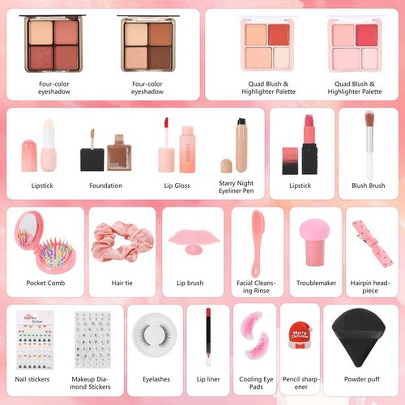 Crudetea 24 Pcs Exquisite Makeup Gift Set - Make Up Birthday Gift Set for Girls Ages 6-12, Makeup Gift Sets for Bday Countdown, Cosmetics Kit for Kids Teens #Pink
