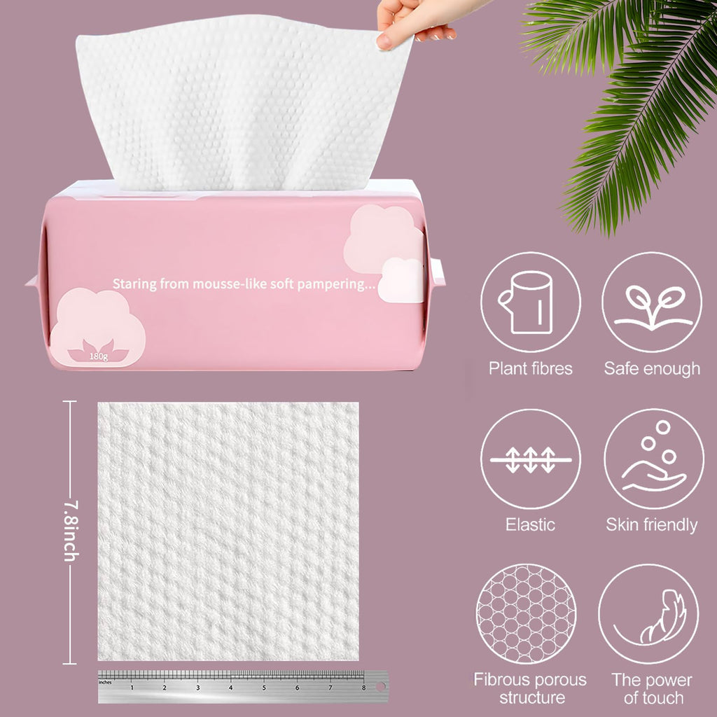 Cayxenful Disposable Face Towel Face Cloths for Washing Soft Cotton Dry Wipes Facial Cloths Towelettes for Washing and Drying, 100 Count Facial Tissue for Cleansing, Skincare and Makeup Remover