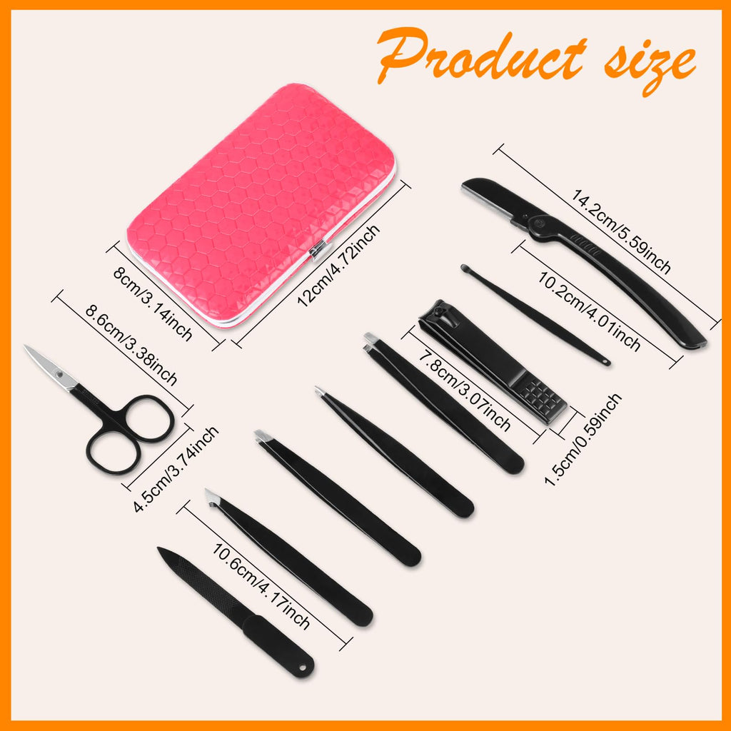 Yougai Tweezers Set, 9 Pcs Professional Stainless Steel Tweezers Kit for Women Facial Hair, Precision Eyebrow Tweezer Kit with Curved Scissors and Eyebrow Razor for Ingrown Hair Removal