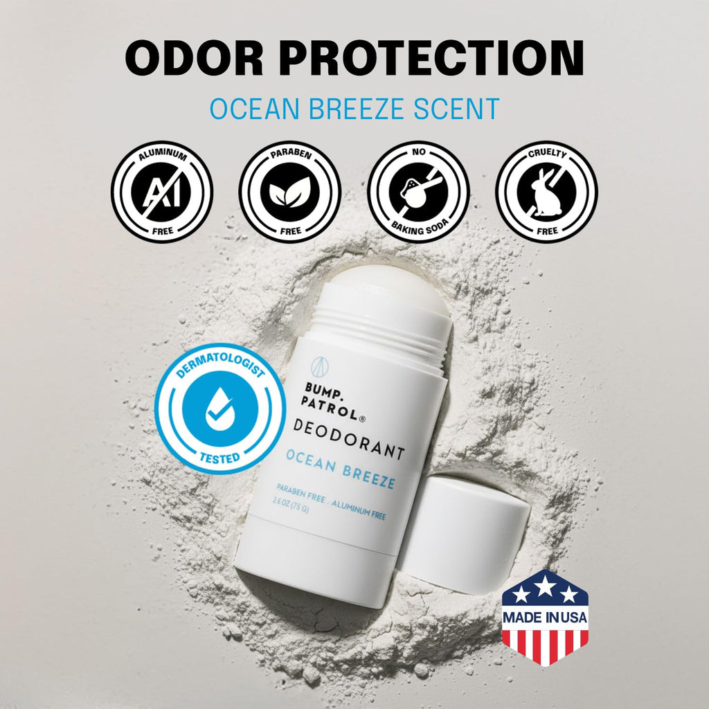 Bump Patrol Aluminum Free Deodorant Stick – Ocean Breeze Scent, Nontoxic Odor Protection for Men & Women, No Aluminum, Parabens, or Baking Soda, Cruelty-Free