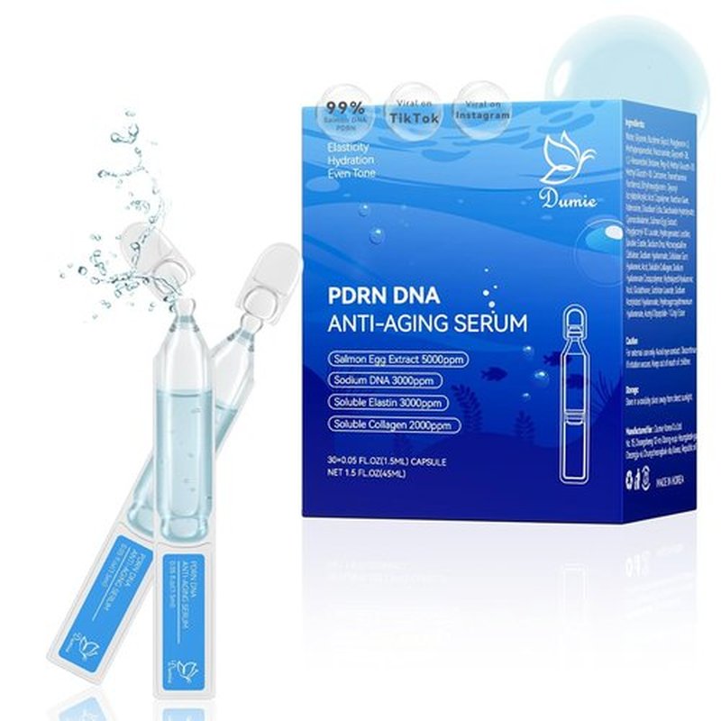 Skiennix Salmon DNA Anti-Aging Serum - 5000ppm Salmon Egg DNA & 2000ppm Collagen | Korean Skincare for Radiance & Wrinkles, 0.05 fl. oz x 30e