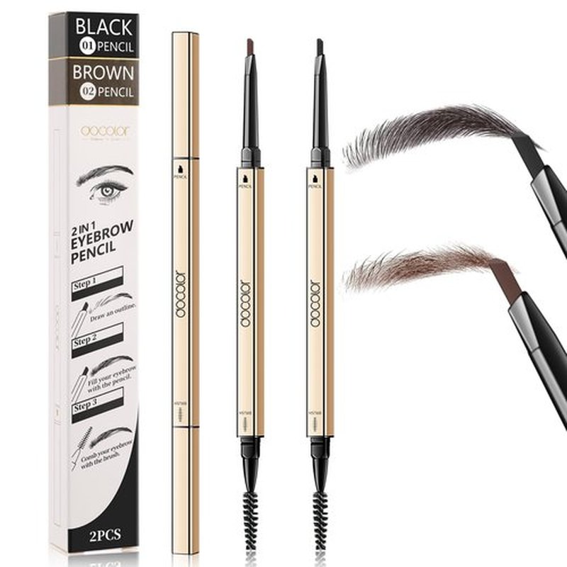 Docolor Makeup Micro Brow Pencil, Definer Eyebrow Pencils for Women Dual-Sided Ultra-Fine Microblading Eyebrow Pencil (Soft Brown and Black,2 Count)
