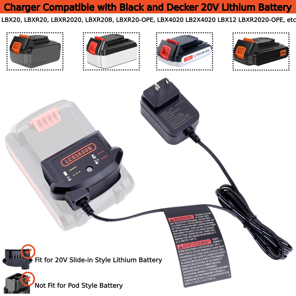 Tulepowceeng LCS1620B Charger Compatible with Black and Decker 20V 12V Max Lithium Battery LBXR20 LBX4020 LBX20 LBXR2020 Replacement for 20v Lithium Battery Charger LCS1620 BDCAC202B