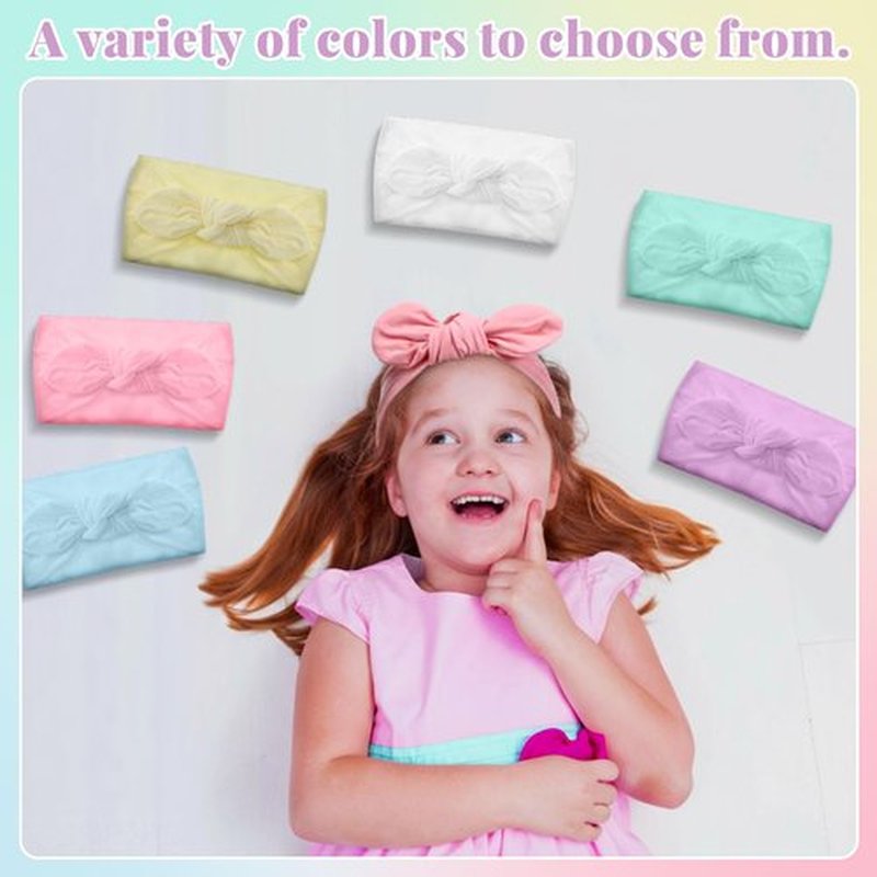 Giegxin 12 Pack Polyester Cloth Headbands for Girls Removable Colorful Rabbit Ear Bow Hairbands Hair Accessories (Pastel)