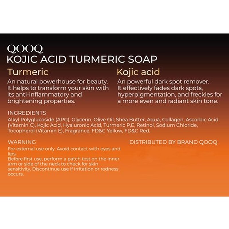 QOOQ Turmeric Kojic Acid Soap for Dark Spots Remover – Facial Cleansing Bar with Vitamin C, Retinol, Collagen, Vitamin E, Glycerin, Shea Butter & Castile Olive Oil – Soap for Women & Men (120g x 2)