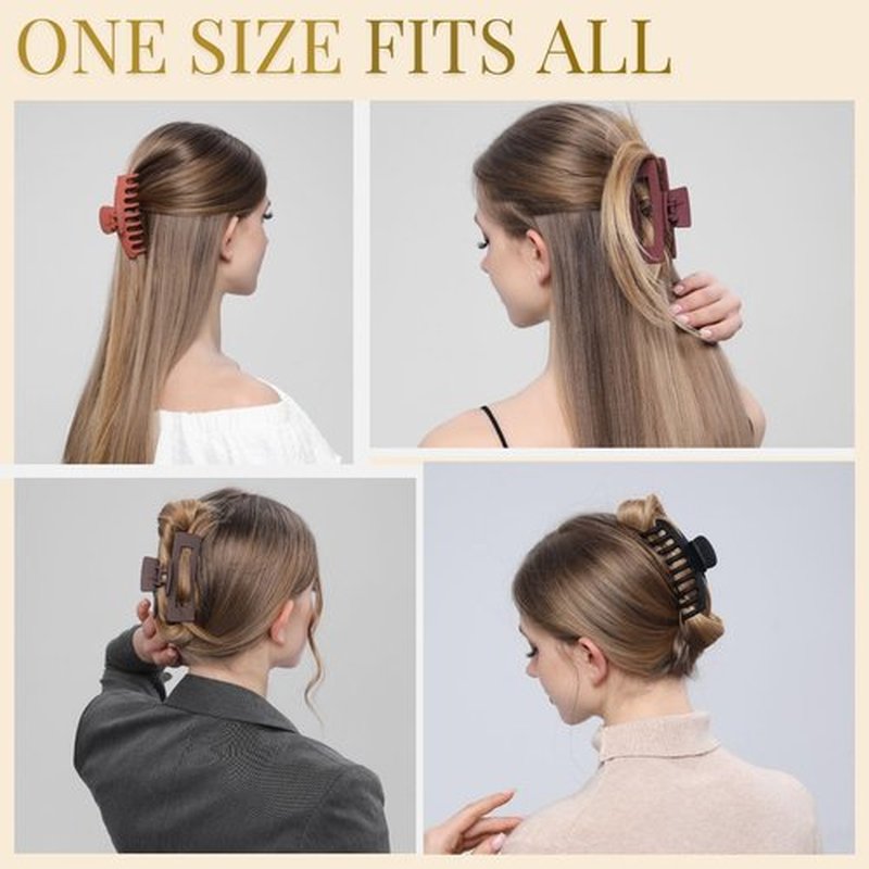 LuSeren 8 Pack Hair Clips for Women 4.3 Inch Large Hair Claw Clips for Women Thin Thick Curly Hair, Big Matte Banana Clips,Strong Hold jaw clips Black Orange Dark Brown Light rose