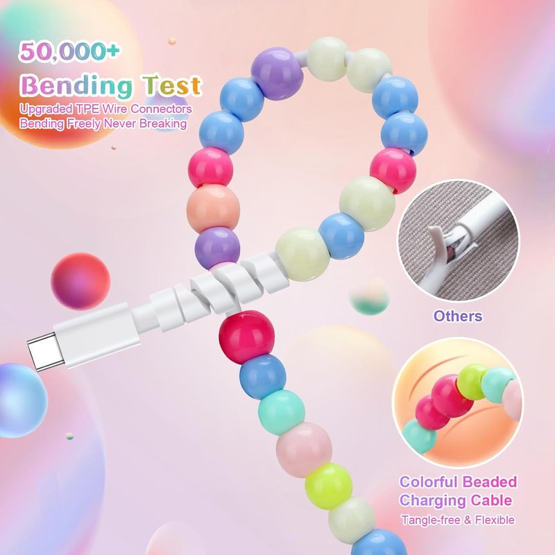 Aolcev USB C Cable - 66W Fast Charging Cord | 3.3FT Cute Beaded Design for iPhone & Galaxy Devices