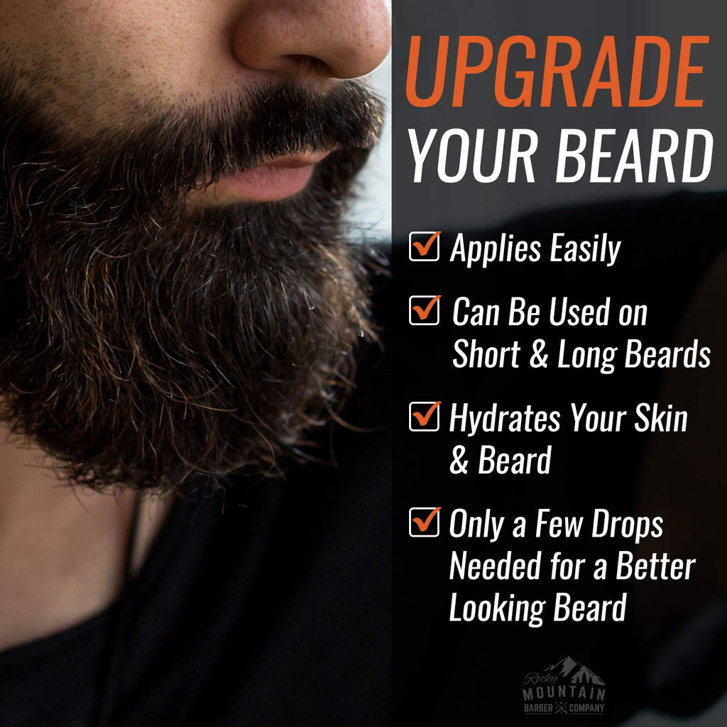 Rocky Mountain Barber Company Beard Oil Sample Size Pack - 4 Unique Beard Oil Varieties (0.17 oz each) - Cedarwood, Sandalwood, Bamboo & Unscented – Contains Essential Oils