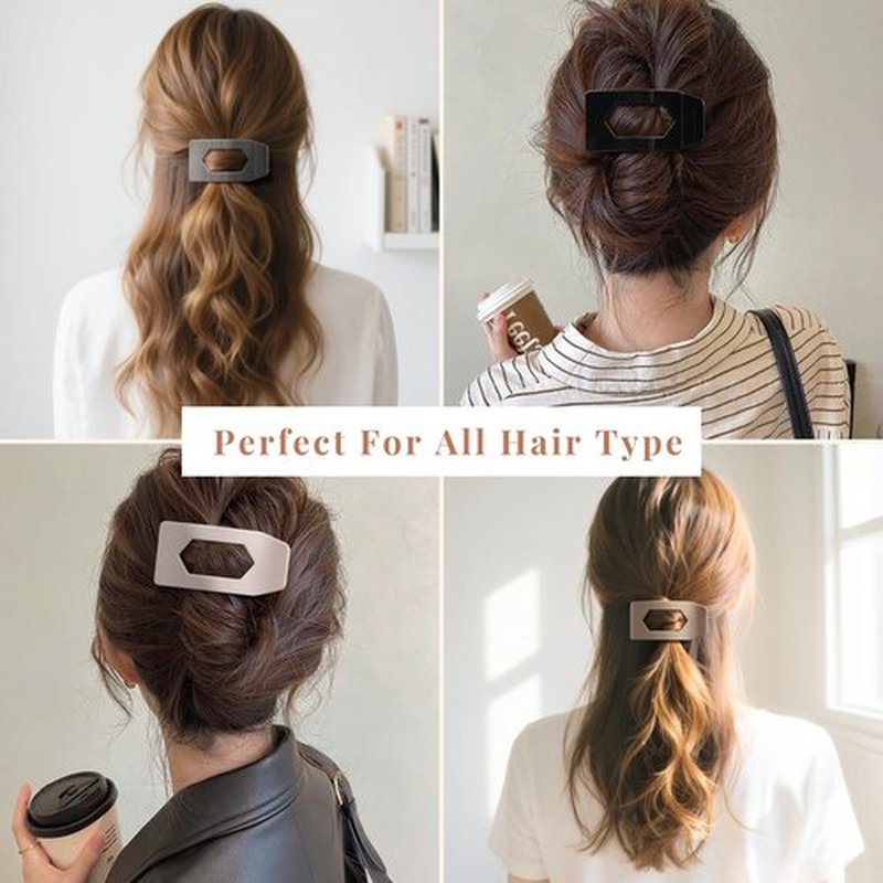 8 Pack Neutral Flat Hair Clips for Women – Large Glossy No-Slip Rectangle Claw Clips Thick & Thin Hair in Black, Blonde and Brown, Strong Hold Square Hair Accessories for Work or Daily Wear