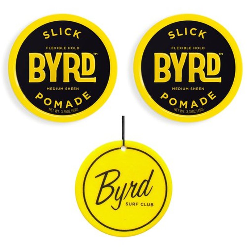 BYRD Hairdo Products Slick Pomade for Men 2-Pack - Flexible Hold, Medium Sheen, Add Slick Style to All Hair Types, Plus Salty Coconut Car Air Freshener with Sweet Coastal Scent, 3.35 oz Each