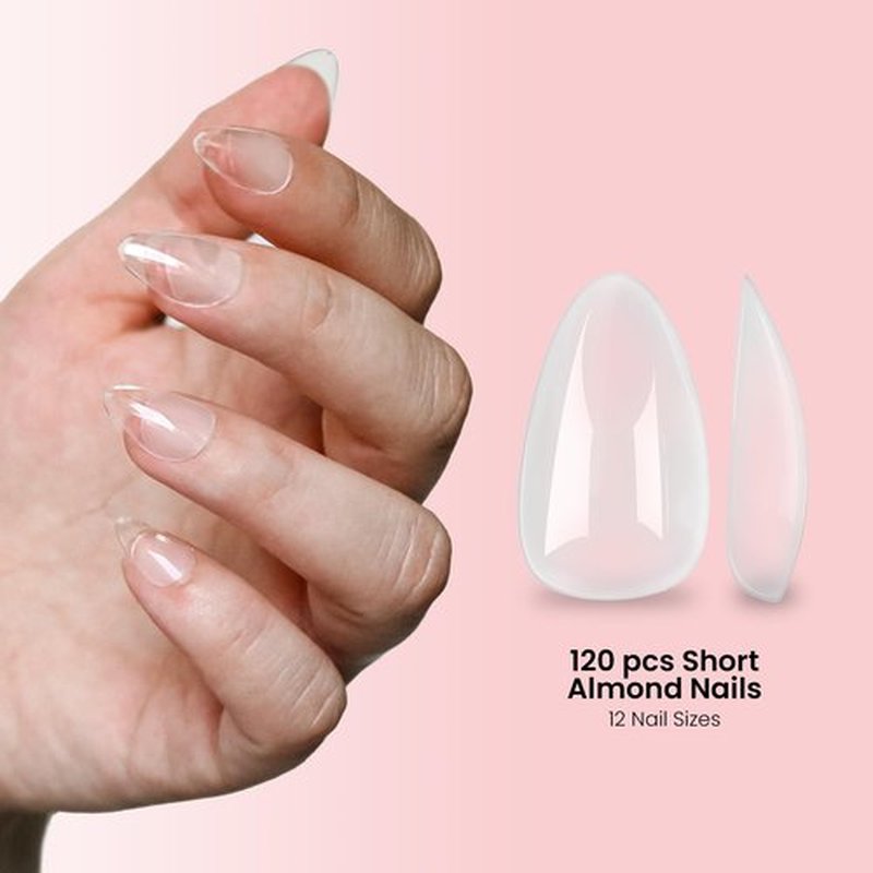 Allkem Soft Gel Nail Extensions Kit - Complete DIY Nail Set with UV Lamp, Short Almond & Medium Ballerina Gel Tips, Nail Files, Adhesive & Dotting Tool - Perfect Manicure at Home