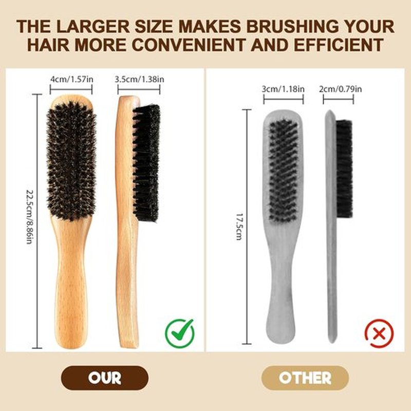 Boar Bristle Hair Brush - Smooth Flyaways & Frizz Control for Sleek Styles | Comb & Teasing Brush for All Ages