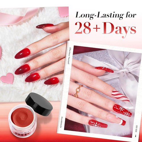 AZUREBEAUTY Dip Powder Starter Kit - Red Glitter & Heart-Shaped Sequins | 6 Colors for DIY Nail Art