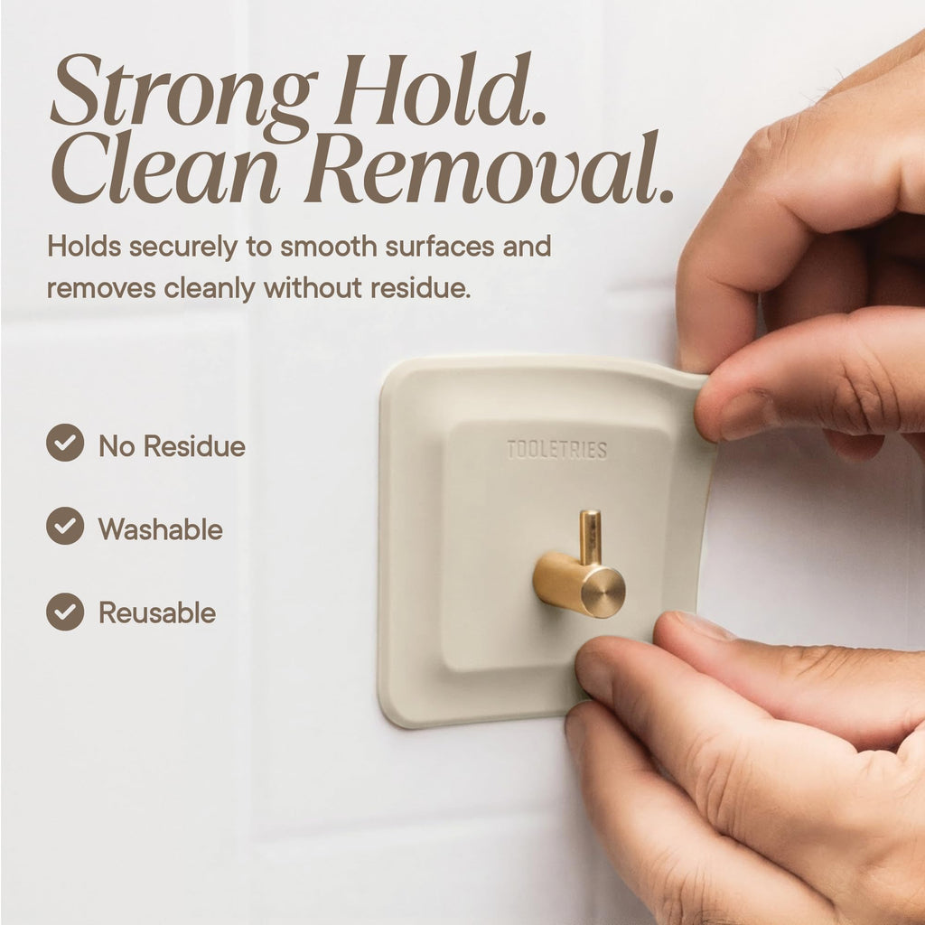TOOLETRIES Arnold Silicone Shower Hook 2 Pack, Adhesive Hooks - Sand