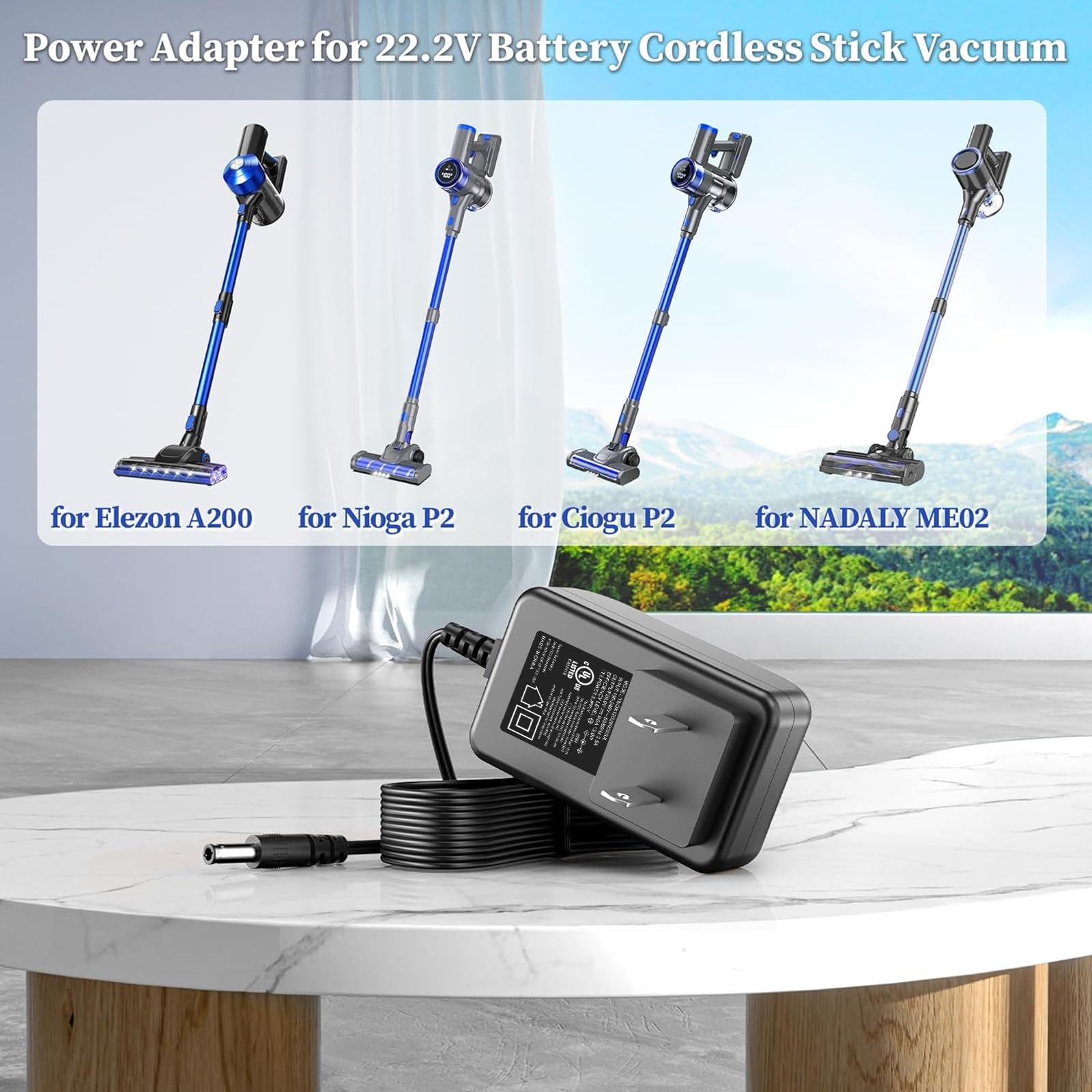 26V Charger Replacement for elezon, for Nioga, for Ciogu, for NADALY Vacuum Cleaner Power Supply for 22.2V Lithium Ion Battery Cordless Stick Vacuum AC Adapter 500mAh Power Cord