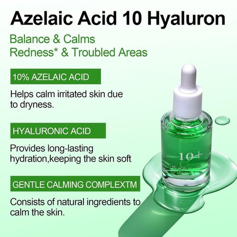 Azelaic Acid 10% Face Serum,Facial Serum for Sensitive Skin, Hyaluronic Acid, Niacinamide (30ml/1.01 fl oz.)