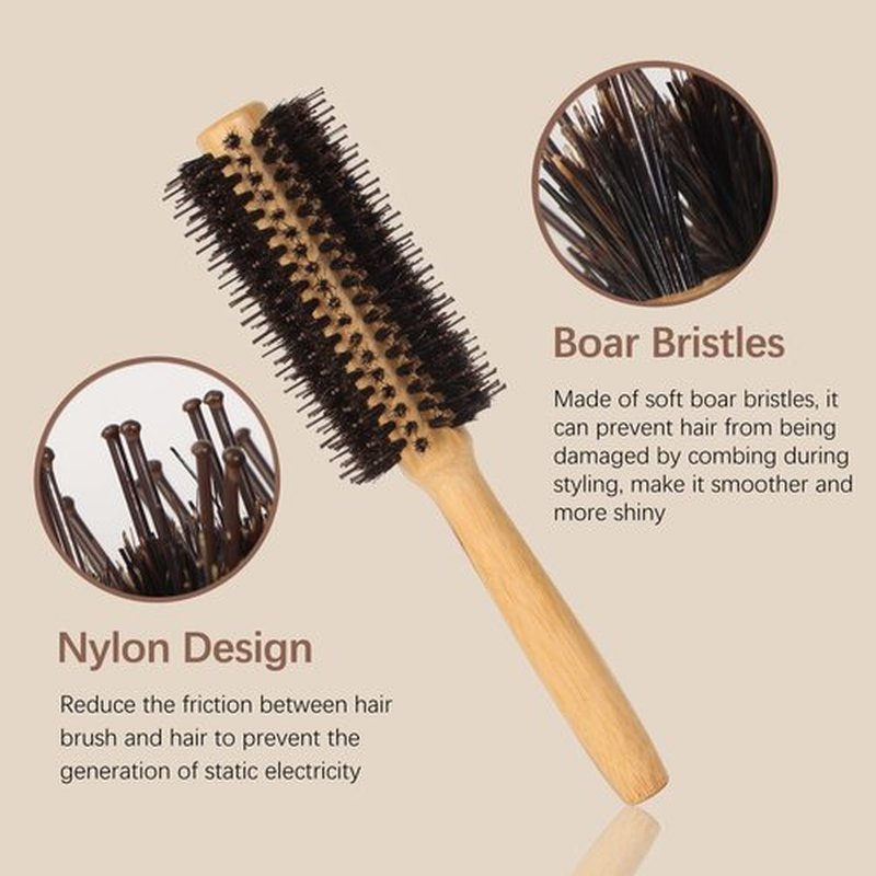 MenGate 3Pcs Bamboo Hair Brush Set for Hair Growth, Bamboo Paddle Detangling Hairbrush Board Bristles Round Brush Wooden Rat Tail Comb for Women Men and Kids Massage Scalp