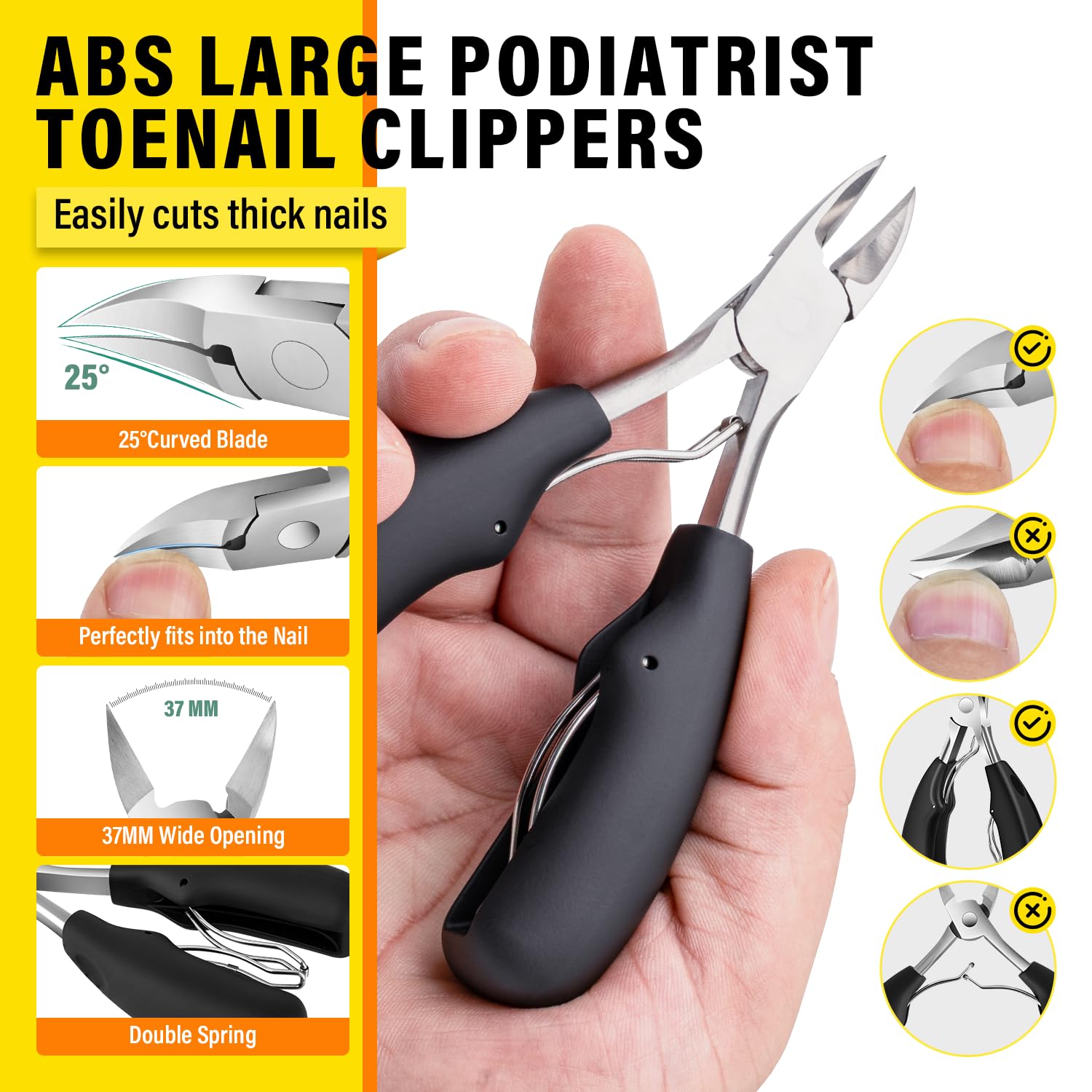 Upgrade Long Handled Toenail Clippers for Thick Toenails for Seniors, Angled Head Large Toe Nail Clippers Set for Men with Lock, Heavy Duty Ingrown Toenail Clippers Slanted Nail Cutter Wide Jaw