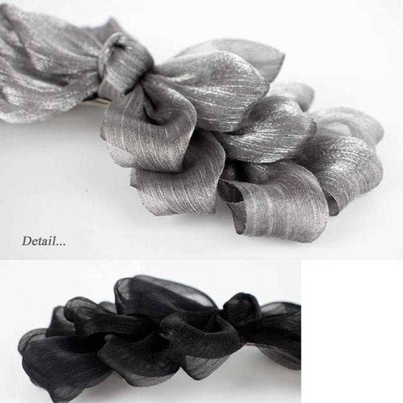 Elegant Barrettes for Women Black and Silver Big Bow Barrettes for Women Decorative Flower Hair Barrettes for Party and Wedding 2pcs