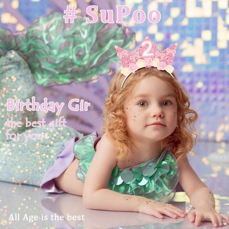 SuPoo 2nd Birthday Sash and Headband Flower 2nd Birthday Decorations for Girl Pink Bow Crown for Girls 2 Sash Princess Tiara Glitter Hair Band 2 Year Old Party Decorations Outfit Gift