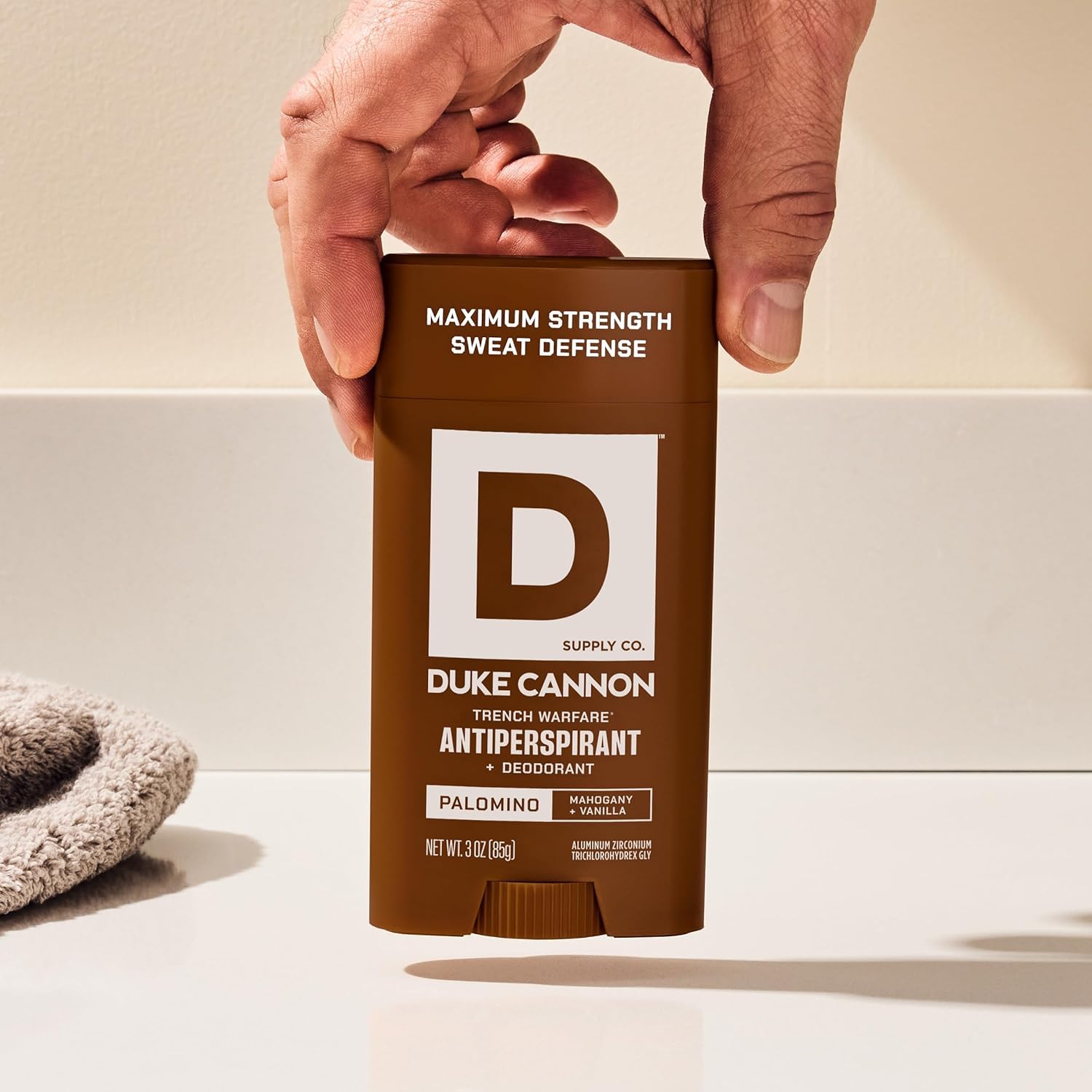 Duke Cannon Supply Co. Palomino Antiperspirant Deodorant for Men - 3 oz - Mahogany + Vanilla Scent - Long-Lasting, Smooth Glide - Trench Warfare