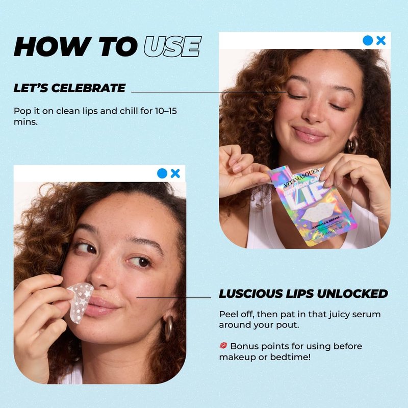 Vitamasques Lip Mask - Birthday Cake Collagen Sheets for Dry & Chapped Lips | Nourishing & Hydrating 3-Pack