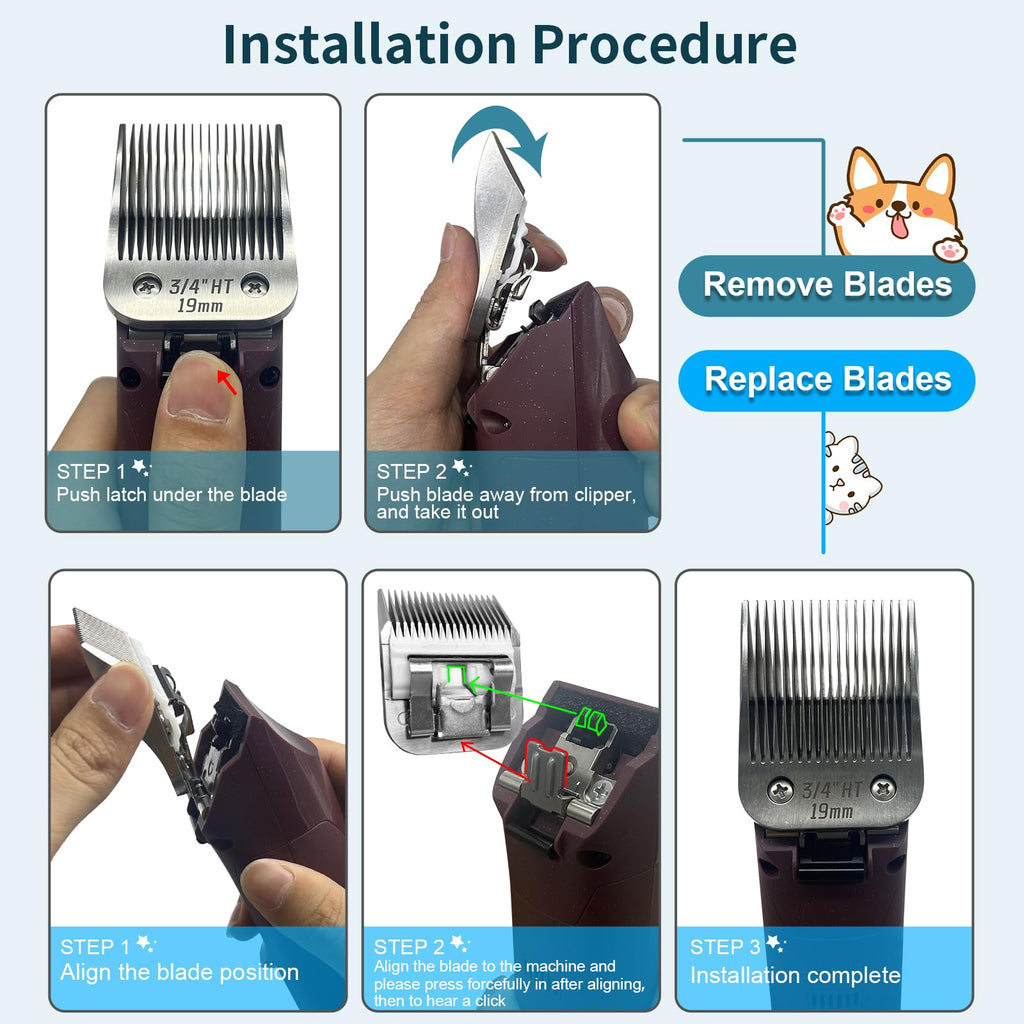 HONGNAL 3/4" HT（63980） Blade Dog Grooming Clipper Replacement Blades Compatible with Andis Dog Clippers,Detachable Stainless Steel Blade,Size-3/4 HT, Cut Length 3/4-Inch