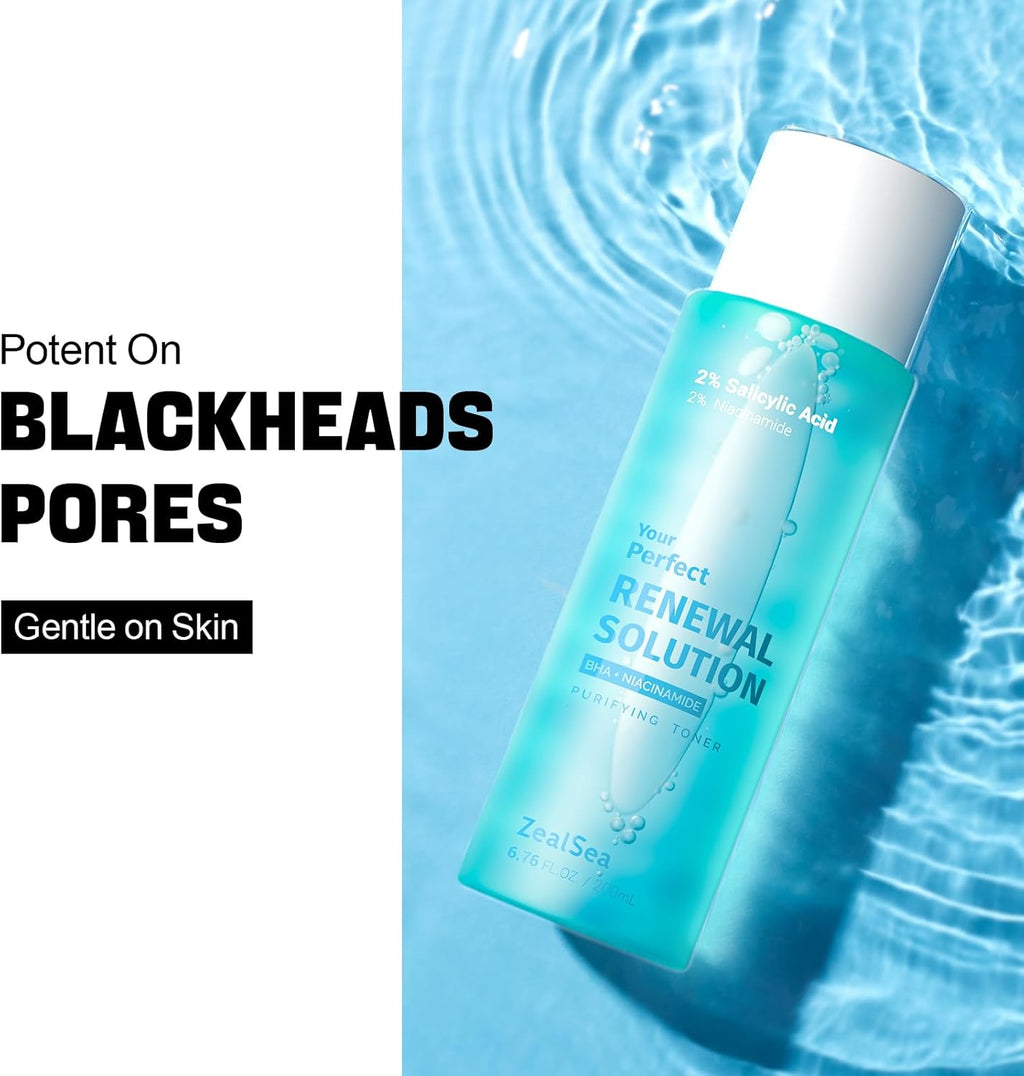 ZealSea Salicylic Acid Toner - Blackhead Remover & Pore Minimizer | Gentle Alcohol-Free BHA, 6.76 oz