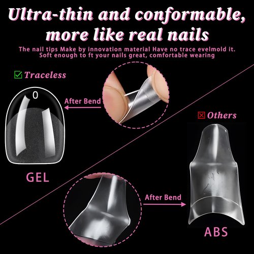 LoveOurHome 600pc Extra Short Oval Nail Tips Clear Fake Nails XS Round Almond Gel Nail Tips Full Cover Acrylic Nails Clear Press on Nails Short Oval 15 Size False Fingernail for Gel Nail Extension