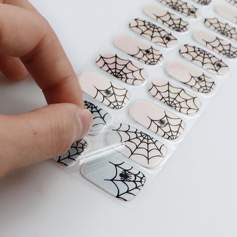 JMEOWIO Semi Cured Gel Nail Strips Halloween Gel Nail Stickers Nails Art Design Decoration Accessories