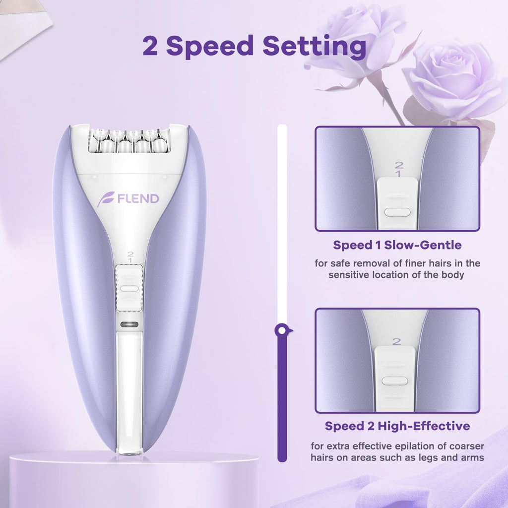 Cordless Epilators,Silent Facial Hair Removal Device, Smooth Glide Tech 2 Speeds & 36 Tweezers Gentle Efficient Hair Removal for Face Legs Arms Armpit Bikini