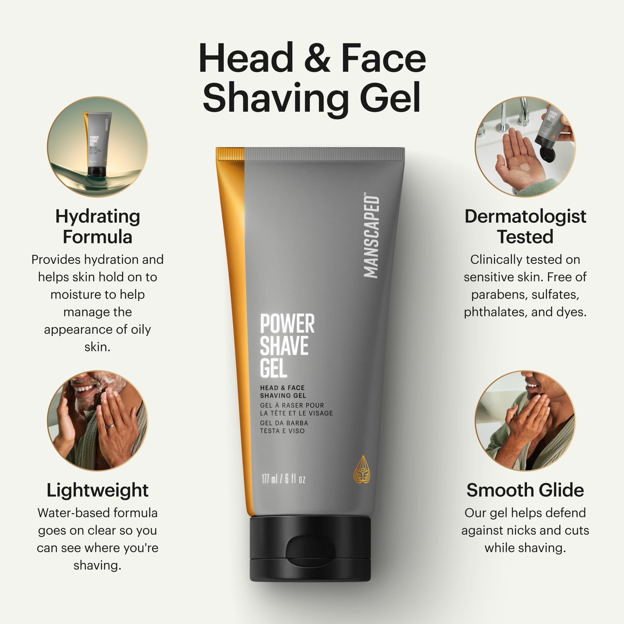 MANSCAPED® Power Shave Gel, Men's Soothing Head & Face Shaving Gel, with Witch Hazel & Gentle Liquid Exfoliants to Help Defend Against Irritation, Ingrown Hairs & Razor Bumps