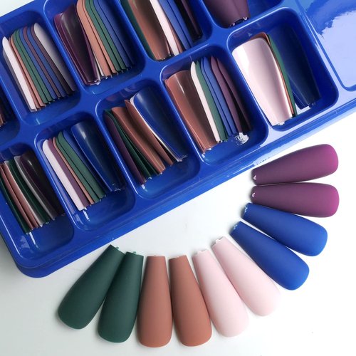 LoveOurHome 300pc Matte Coffin Press on Nails Long Fake Nail Kit, Coffin Nails Press ons Nail Medium Ballerina Acrylic Glue Nails Tips Full Cover Artificial Nails False Fingernail for Women Girls