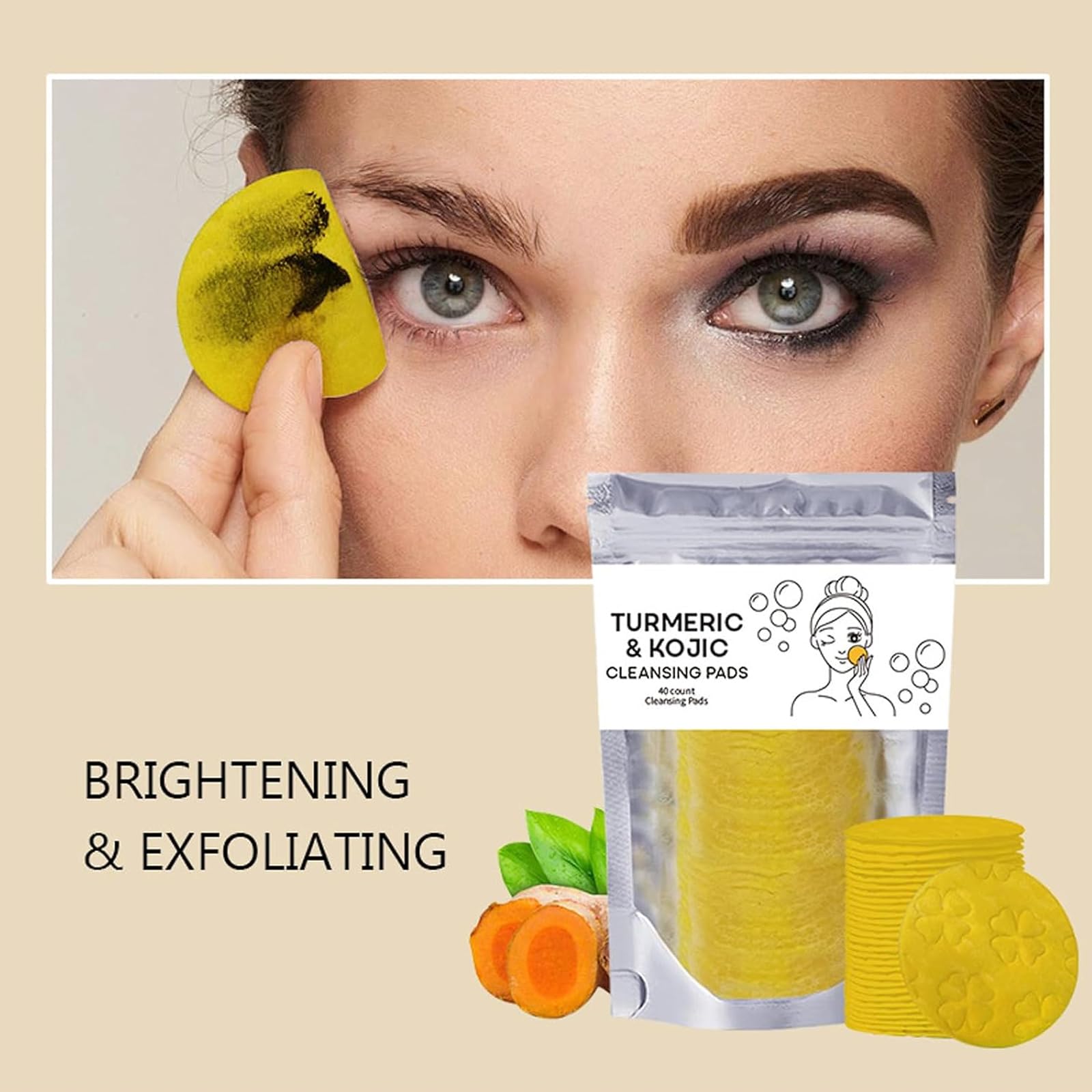 Turmeric Wash and Care Three Piece Set, Tuemeric Facial Cleanser With Brush, Turmeric Face Scrub Pads, Turmeric Soap Bar, Soap Foaming Net, Deep Cleansing Set for for Face and Body