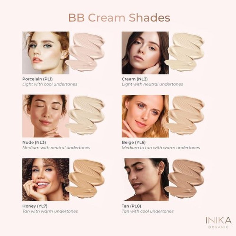 INIKA Organic BB Cream Foundation - Vegan Hydrating Makeup with Prickly Pear & Jojoba Oil | Lightweight Glow, Beige, 1 fl oz