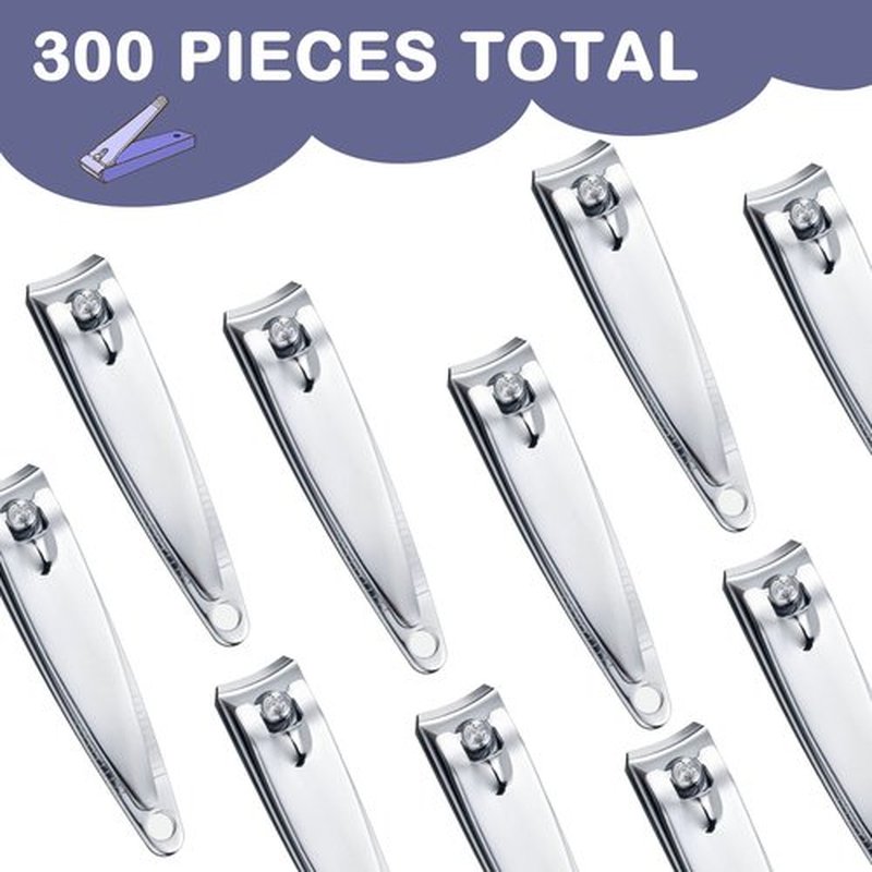 Hestya 300 Pieces Nail Clippers Bulk Stainless Steel Clipper Bulk Flat Toenail Clippers Portable Sturdy Nail Cutter Manicure Trimmer Curved Edge Pedicure for Men Women Toe Travel