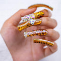 IntoVibes Leopard Cat Eye Rhinestone Press On Nails Handmade Curved Down Groove Design, Gold Metallic Long Nails with 3D AB Crystals, Heavy Detail Luxury Fake Nail Tips, Square Acrylic Nails (M)